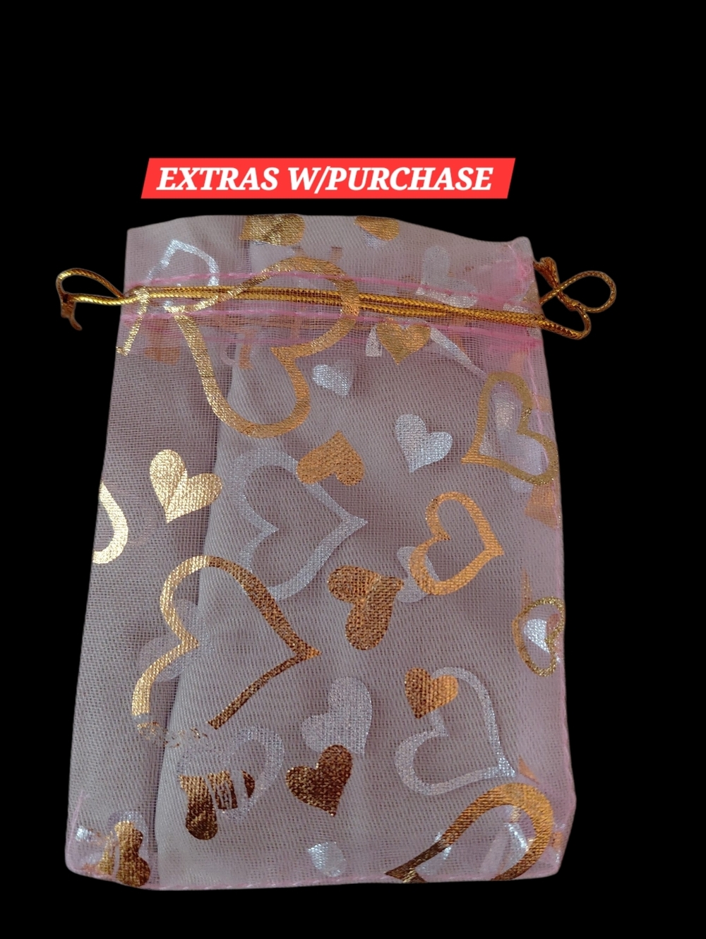 20ct. 2.7x3.54 Organza Gift Bags With Pink Mesh Gold Hearts         🦋LAST ONE